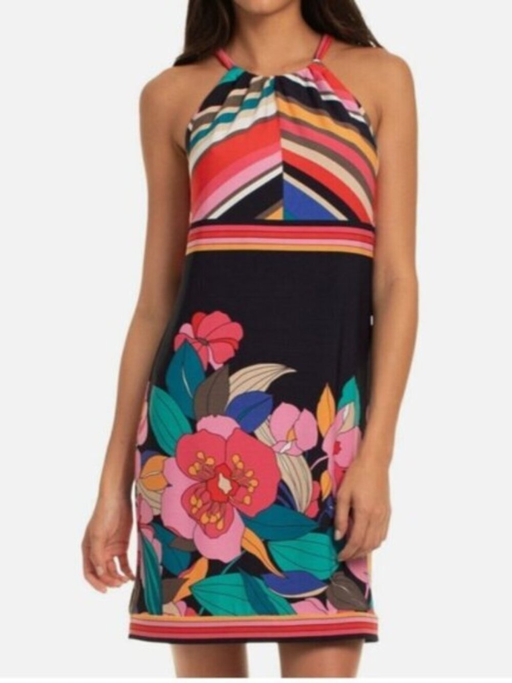 Trina Turk dress Women's Medium Vacaciones Jet Set mini halter floral jersey